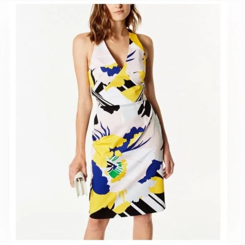 Karen Millen Floral Strappy Halter Stretch Cotton dress w/criss cross back